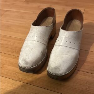 White Leather Clogs